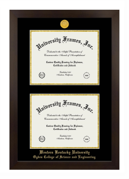Western Kentucky University Ogden College of Science and Engineering Double Degree (Stacked) Frame in Manhattan Espresso with Black & Gold Mats for document: 8 1/2"h x 11"w  , document: 8 1/2"h x 11"w  