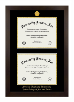 Western Kentucky University Potter College of Arts and Letters Double Degree (Stacked) Frame in Manhattan Espresso with Black & Gold Mats for document: 8 1/2"h x 11"w  , document: 8 1/2"h x 11"w  