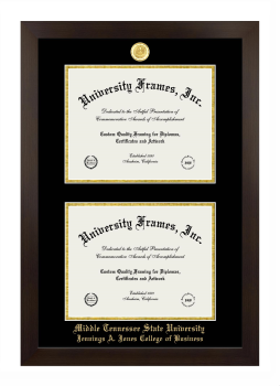 Middle Tennessee State University Jennings A. Jones College of Business Double Degree (Stacked) Frame in Manhattan Espresso with Black & Gold Mats for document: 8 1/2"h x 11"w  , document: 8 1/2"h x 11"w  