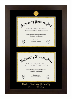 Western Kentucky University School of Nursing Double Degree (Stacked) Frame in Manhattan Espresso with Black & Gold Mats for document: 8 1/2"h x 11"w  , document: 8 1/2"h x 11"w  