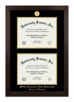 Middle Tennessee State University School of Nursing Double Degree (Stacked) Frame in Manhattan Espresso with Black & Gold Mats for document: 8 1/2"h x 11"w  , document: 8 1/2"h x 11"w  