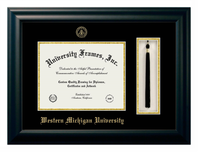 Western Michigan University Diploma with Tassel Box Frame in Satin Black with Black & Gold Mats for  8 1/2"h x 11"w  