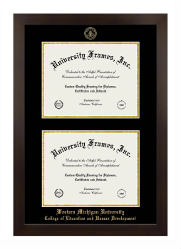 Western Michigan University College of Education and Human Development Double Degree (Stacked) Frame in Manhattan Espresso with Black & Gold Mats for document: 8 1/2"h x 11"w  , document: 8 1/2"h x 11"w  