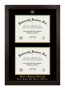 Western Michigan University Homer Stryker M.D. School of Medicine Double Degree (Stacked) Frame in Manhattan Espresso with Black & Gold Mats for document: 8 1/2"h x 11"w  , document: 8 1/2"h x 11"w  