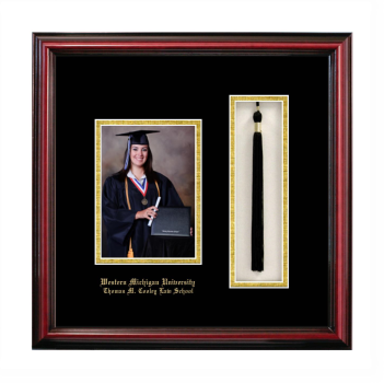Western Michigan University Thomas M. Cooley Law School 5 x 7 Portrait with Tassel Box Frame in Petite Cherry with Black & Gold Mats