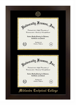 Midlands Technical College Double Degree (Stacked) Frame in Manhattan Espresso with Black & Gold Mats for document: 8 1/2"h x 11"w  , document: 8 1/2"h x 11"w  