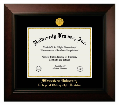 Midwestern University College of Osteopathic Medicine (Glendale, AZ) Diploma Frame in Legacy Black Cherry with Black & Gold Mats for DOCUMENT: 8 1/2"H X 11"W  