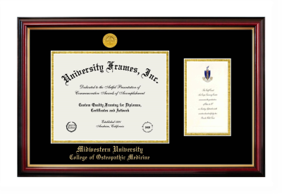 Midwestern University College of Osteopathic Medicine (Glendale, AZ) Diploma with Announcement Frame in Petite Mahogany with Gold Trim with Black & Gold Mats for document: 8 1/2"h x 11"w  , diploma: 7"h x 4"w  