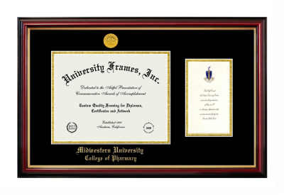 Midwestern University College of Pharmacy (Glendale, AZ) Diploma with Announcement Frame in Petite Mahogany with Gold Trim with Black & Gold Mats for document: 8 1/2"h x 11"w  , diploma: 7"h x 4"w  