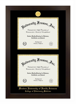 Western University of Health Sciences College of Veterinary Medicine Double Degree (Stacked) Frame in Manhattan Espresso with Black & Gold Mats for document: 8 1/2"h x 11"w  , document: 8 1/2"h x 11"w  