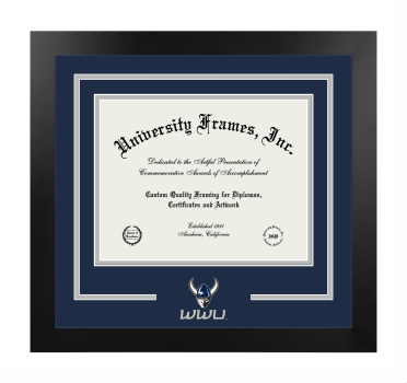 Western Washington University Woodring College of Education Logo Mat Frame in Manhattan Black with Navy Blue & Gray Mats for document: 8 1/2"h x 11"w  