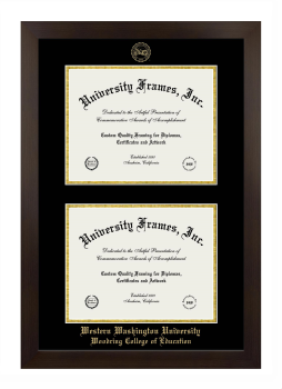 Western Washington University Woodring College of Education Double Degree (Stacked) Frame in Manhattan Espresso with Black & Gold Mats for document: 8 1/2"h x 11"w  , document: 8 1/2"h x 11"w  