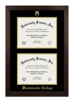Westminster College (Salt Lake City) Double Degree (Stacked) Frame in Manhattan Espresso with Black & Gold Mats for document: 8 1/2"h x 11"w  , document: 8 1/2"h x 11"w  