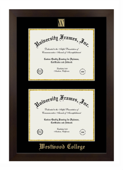 Westwood College Double Degree (Stacked) Frame in Manhattan Espresso with Black & Gold Mats for document: 8 1/2"h x 11"w  , document: 8 1/2"h x 11"w  