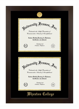 Wheaton College (Illinois) Double Degree (Stacked) Frame in Manhattan Espresso with Black & Gold Mats for document: 8 1/2"h x 11"w  , document: 8 1/2"h x 11"w  