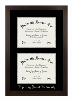 Wheeling Jesuit University Double Degree (Stacked) Frame in Manhattan Espresso with Black & Gold Mats for document: 8 1/2"h x 11"w  , document: 8 1/2"h x 11"w  