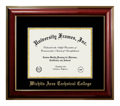 Wichita Area Technical College Diploma Frame in Classic Mahogany with Gold Trim with Black & Gold Mats for DOCUMENT: 8 1/2"H X 11"W  
