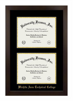 Wichita Area Technical College Double Degree (Stacked) Frame in Manhattan Espresso with Black & Gold Mats for document: 8 1/2"h x 11"w  , document: 8 1/2"h x 11"w  