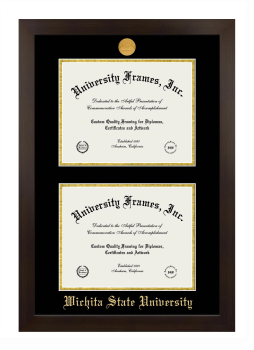 Wichita State University Double Diploma Frame in Manhattan Espresso with Black & Gold Mats for DOCUMENT: 8 1/2"H X 11"W  , DOCUMENT: 8 1/2"H X 11"W  