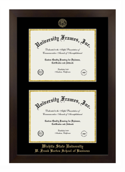 Wichita State University W. Frank Barton School of Business Double Degree (Stacked) Frame in Manhattan Espresso with Black & Gold Mats for document: 8 1/2"h x 11"w  , document: 8 1/2"h x 11"w  