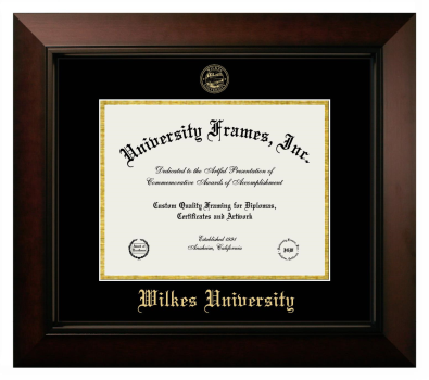 Wilkes University Diploma Frame in Legacy Black Cherry with Black & Gold Mats for DOCUMENT: 8 1/2"H X 11"W  