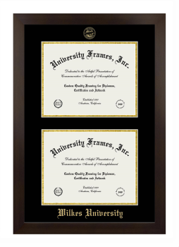 Wilkes University Double Degree (Stacked) Frame in Manhattan Espresso with Black & Gold Mats for document: 8 1/2"h x 11"w  , document: 8 1/2"h x 11"w  