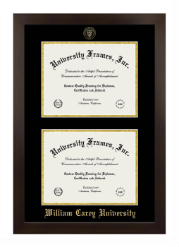 William Carey University Double Degree (Stacked) Frame in Manhattan Espresso with Black & Gold Mats for document: 8 1/2"h x 11"w  , document: 8 1/2"h x 11"w  