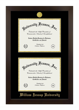 William Jessup University Double Degree (Stacked) Frame in Manhattan Espresso with Black & Gold Mats for document: 8 1/2"h x 11"w  , document: 8 1/2"h x 11"w  