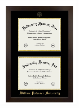 William Paterson University (NJ) Double Degree (Stacked) Frame in Manhattan Espresso with Black & Gold Mats for DOCUMENT: 8 1/2"H X 11"W  , DOCUMENT: 8 1/2"H X 11"W  
