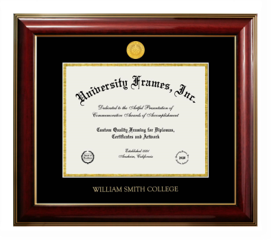 William Smith College Diploma Frame in Classic Mahogany with Gold Trim with Black & Gold Mats for DOCUMENT: 8 1/2"H X 11"W  