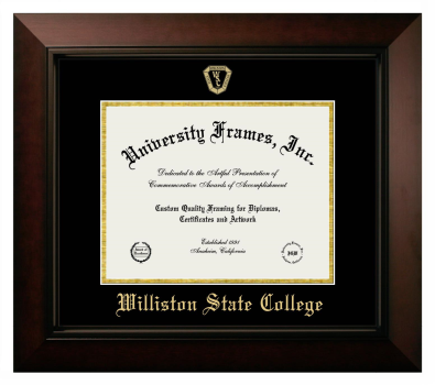 Williston State College Diploma Frame in Legacy Black Cherry with Black & Gold Mats for DOCUMENT: 8 1/2"H X 11"W  
