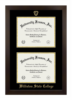 Williston State College Double Diploma Frame in Manhattan Espresso with Black & Gold Mats for DOCUMENT: 8 1/2"H X 11"W  , DOCUMENT: 8 1/2"H X 11"W  