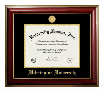 Wilmington University Diploma Frame in Classic Mahogany with Gold Trim with Black & Gold Mats for DOCUMENT: 8 1/2"H X 11"W  