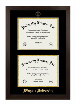Wingate University Double Degree (Stacked) Frame in Manhattan Espresso with Black & Gold Mats for document: 8 1/2"h x 11"w  , document: 8 1/2"h x 11"w  