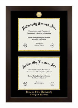 Winona State University College of Business Double Degree (Stacked) Frame in Manhattan Espresso with Black & Gold Mats for document: 8 1/2"h x 11"w  , document: 8 1/2"h x 11"w  