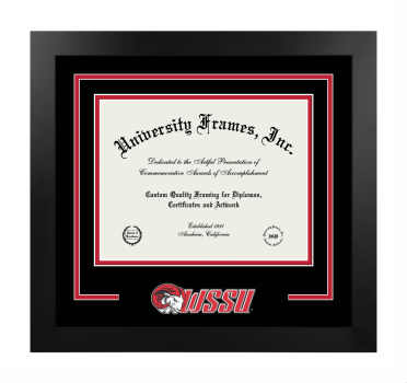 Winston-Salem State University Logo Mat Frame in Manhattan Black with Black & Red Mats for document: 8 1/2"h x 11"w  