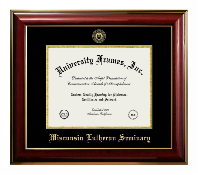 Wisconsin Lutheran Seminary Diploma Frame in Classic Mahogany with Gold Trim with Black & Gold Mats for document: 8 1/2"h x 11"w  