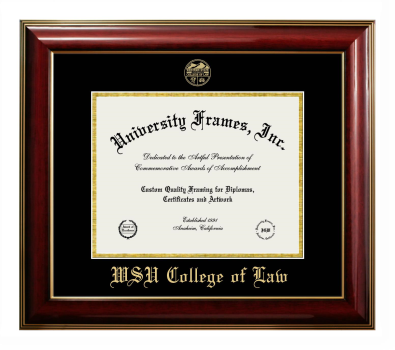 WSU College of Law Diploma Frame in Classic Mahogany with Gold Trim with Black & Gold Mats for DOCUMENT: 8 1/2"H X 11"W  
