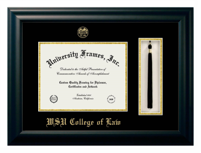WSU College of Law Diploma with Tassel Box Frame in Satin Black with Black & Gold Mats for document: 8 1/2"h x 11"w  