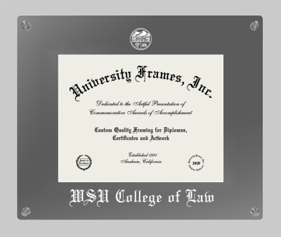 WSU College of Law Lucent Clear-over-Smoke Frame in Lucent Smoke Moulding with Lucent Smoke Mat for DOCUMENT: 8 1/2"H X 11"W  