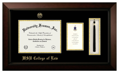 WSU College of Law Diploma with Announcement & Tassel Box Frame in Legacy Black Cherry with Black & Gold Mats for document: 8 1/2"h x 11"w  , diploma: 7"h x 4"w  