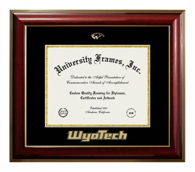 Wyotech Diploma Frame in Classic Mahogany with Gold Trim with Black & Gold Mats for DOCUMENT: 8 1/2"H X 11"W  