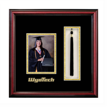 5 x 7 Portrait with Tassel Box Frame in Petite Cherry with Black & Gold Mats