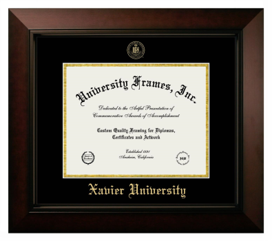 Xavier University Diploma Frame in Legacy Black Cherry with Black & Gold Mats for document: 8 1/2"h x 11"w  
