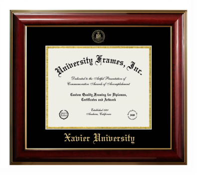Xavier University Diploma Frame in Classic Mahogany with Gold Trim with Black & Gold Mats for document: 8 1/2"h x 11"w  