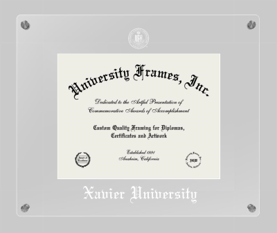 Xavier University Lucent Clear-over-Clear Frame in Lucent Clear Moulding with Lucent Clear Mat for document: 8 1/2"h x 11"w  
