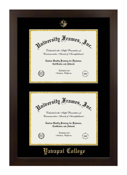 Yavapai College Double Degree (Stacked) Frame in Manhattan Espresso with Black & Gold Mats for document: 8 1/2"h x 11"w  , document: 8 1/2"h x 11"w  