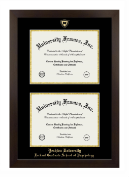 Yeshiva University Ferkauf Graduate School of Psychology Double Degree (Stacked) Frame in Manhattan Espresso with Black & Gold Mats for document: 8 1/2"h x 11"w  , document: 8 1/2"h x 11"w  