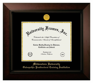Midwestern University Osteopathic Postdoctoral Training Institution (Glendale, AZ) Diploma Frame in Legacy Black Cherry with Black & Gold Mats for document: 8 1/2"h x 11"w  