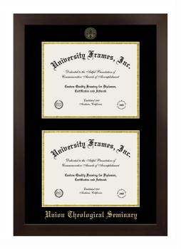 Union Theological Seminary Double Degree (Stacked) Frame in Manhattan Espresso with Black & Gold Mats for document: 8 1/2"h x 11"w  , document: 8 1/2"h x 11"w  